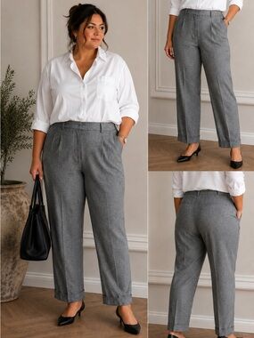 Lafayette 148 New York Gray Tailored High-Waist Trousers